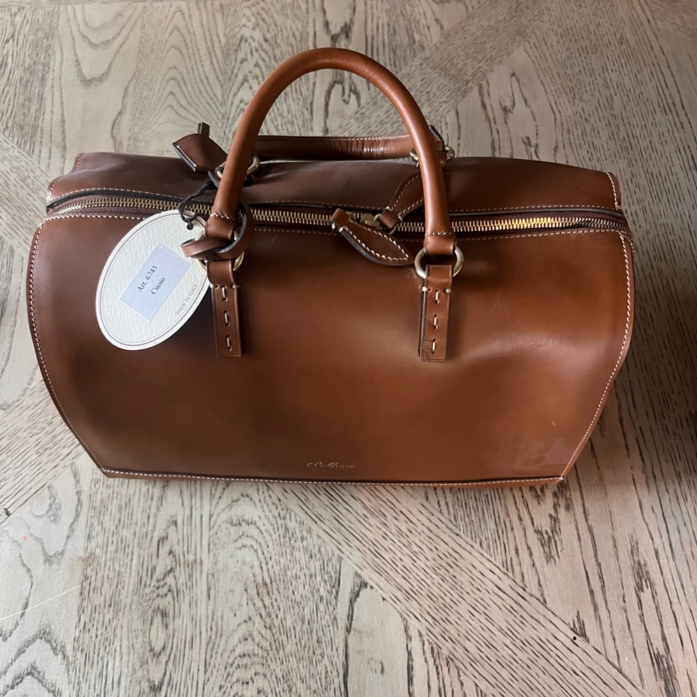Elegant Brown Leather Duffel Bag
